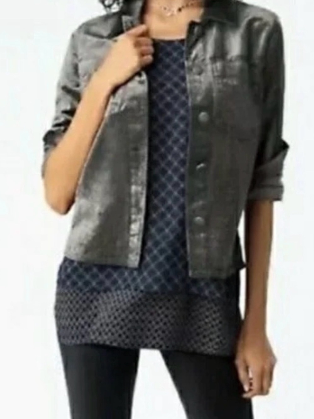 CAbi #3783 Scallop Top-Navy light grey pattern, tiered